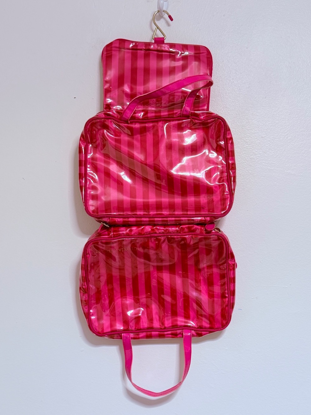 Vintage Y2K Victoria’s Secret Pink Stripe Travel Cosmetics Bag With Hanger - Picture 11 of 12